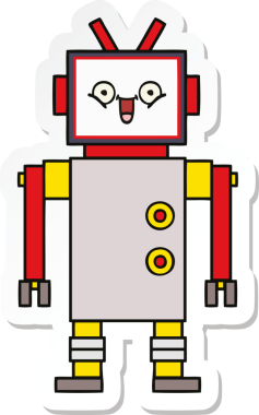 Bir insan tarafından çizilmiş şirin, mutlu bir robotun çıkartması.
