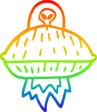 gökkuşağı gradyan çizgi çizimi bir insan tarafından çizilmiş bir uzaylı uzay gemisi