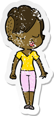 Çizgi film çıkartması. Bir insan tarafından çizilmiş güzel hippi kız.