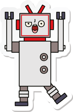 Bir insan tarafından çizilmiş sevimli, kızgın bir robotun çıkartması.