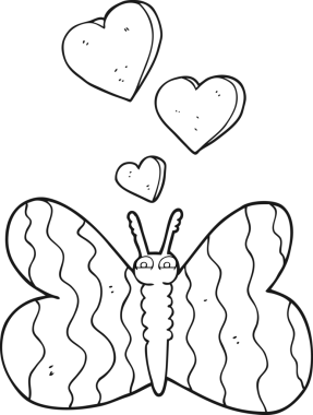 Bir insan tarafından çizilmiş siyah beyaz kelebek çizimi.