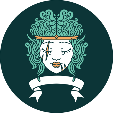 Elf barbar karakteri simgesi. Bir insan tarafından çizilmiş pankartıyla.