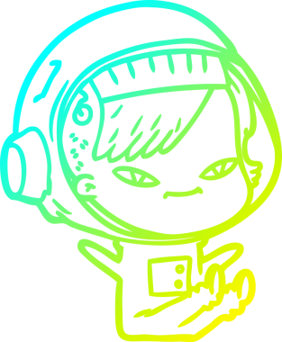 Bir insan tarafından çizilmiş soğuk gradyan çizgili astronot kadın çizimi.