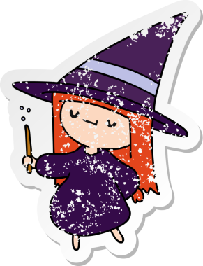 Bir insan tarafından çizilmiş sevimli bir kawai cadısının çizilmiş karikatür çizimi.