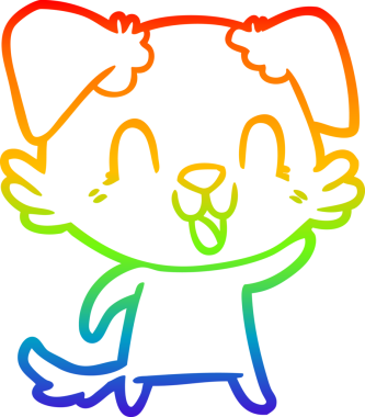 Gökkuşağı gradyan çizgisi bir insan tarafından çizilmiş gülen bir çizgi köpeğin çizimi