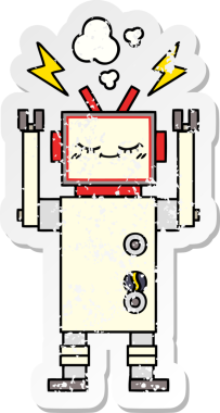 Bir insan tarafından çizilmiş sevimli bir çizgi film robotunun sıkıntılı çıkartması.