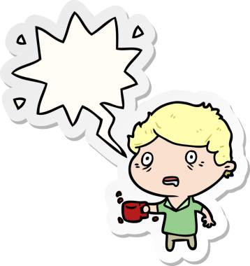 Bir insan tarafından çizilmiş balon çıkartmalı çok fazla kahve içtiği için karikatür adam gerginliği.