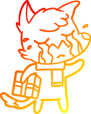 Bir insan tarafından çizilen ağlayan bir Noel tilki çizgi filminin sıcak gradyan çizimi