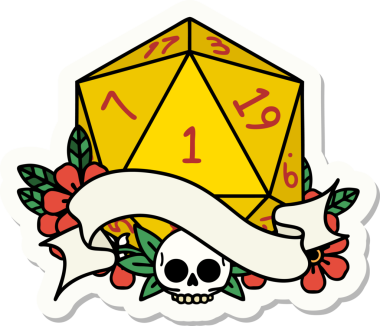 Bir insan tarafından çizilmiş doğal bir d20 zar etiketi.