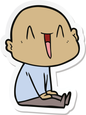 Bir insan tarafından çizilmiş mutlu, kel bir adamın çıkartması.