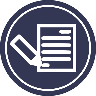 bir insan tarafından çizilmiş belge ve kalem dairesel simgesi