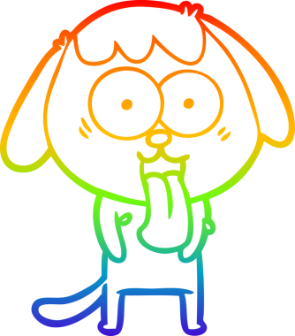 Gökkuşağı gradyan çizimi. Bir insan tarafından çizilmiş şirin bir köpek çizimi.