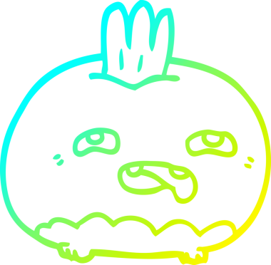 Bir insan tarafından çizilmiş mutlu bir sebze kökü çizgi çizimi.