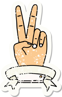 Retro Dövme Tarzı Barış Bir insan tarafından çizilmiş iki parmak el hareketi