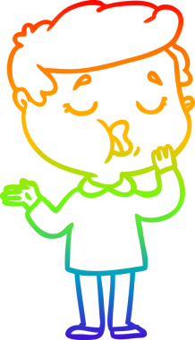 Gökkuşağı gradyan çizgi çizimi bir insan tarafından çizilen bir karikatür adamın çizimi