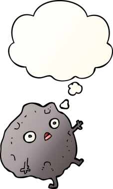 Düşünce baloncuğuyla birlikte bir insan tarafından çizilmiş karikatür kayaları.