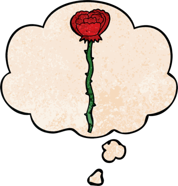 Bir insan tarafından çizilmiş grunge desenli düşünce baloncuğu olan karikatür çiçeği