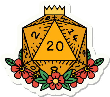 Bir insan tarafından çizilmiş 20 D20 zarının etiketi.