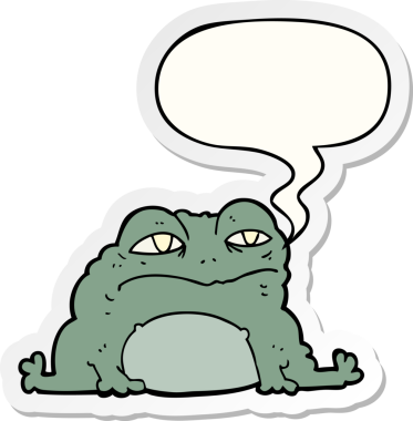 Bir insan tarafından çizilmiş konuşma balonu etiketli karikatür karakurbağası.