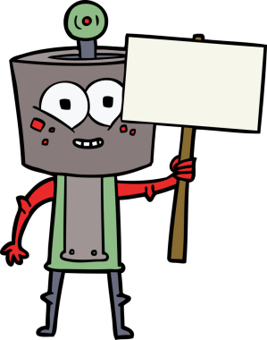 Bir insan tarafından çizilmiş mutlu çizgi film robotu