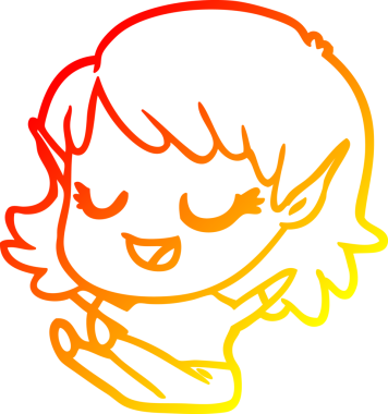 Bir insan tarafından çizilmiş mutlu bir elf kızının sıcak çizgi çizimi