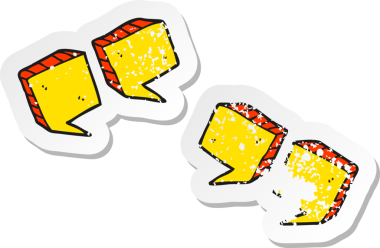 Bir insanın çizdiği karikatür tırnak işaretlerinin gerilimli yapıştırması.