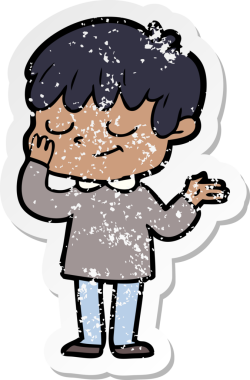 Bir insan tarafından çizilmiş mutlu bir çocuğun sıkıntılı çıkartması.