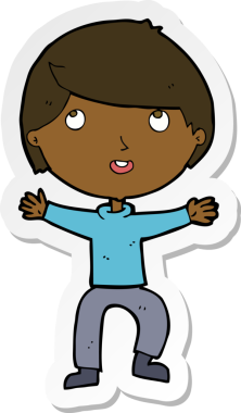 Bir insan tarafından çizilmiş mutlu bir çocuğun çıkartması.