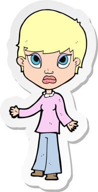 Bir insan tarafından çizilmiş omuz silken bir karikatür kadının çıkartması.