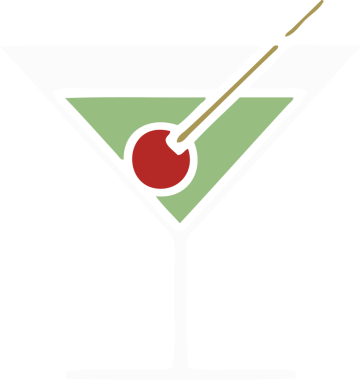 Bir insan tarafından çizilmiş süslü bir kokteylin düz renkli retro karikatürü