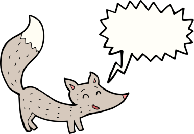 Bir insan tarafından çizilmiş konuşma balonu olan küçük bir kurt.