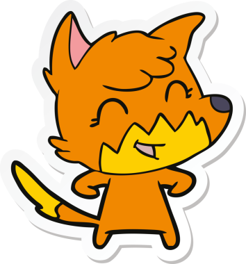 Bir insan tarafından çizilmiş mutlu bir tilkinin çıkartması.