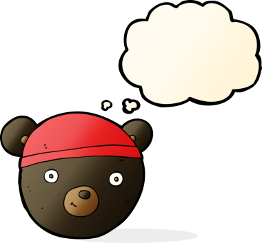 Bir insan tarafından çizilmiş düşünce baloncuklu kara ayı yüzü.