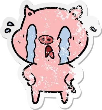 Bir insan tarafından çizilmiş ağlayan domuz çizgi filminin hüzünlü çıkartması.