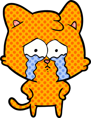 Bir insan tarafından çizilmiş ağlayan kedi çizgi filmi.