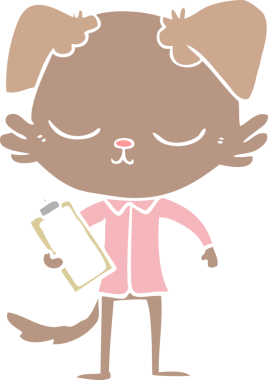 Bir insan tarafından çizilmiş şirin düz renkli çizgi film köpeği.