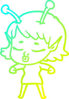 Bir insan tarafından çizilmiş, soğuk gradyan bir uzaylı kız çizgi filmi