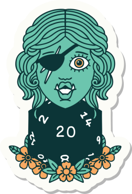 Bir insan tarafından çizilmiş 20 zarlı yarım bir ork hırsızının çıkartması.