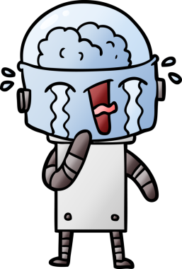 Bir insan tarafından çizilmiş ağlayan robot çizgi film.