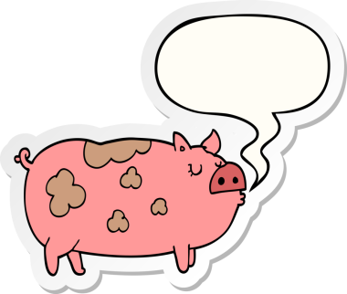 Bir insan tarafından çizilmiş konuşma balonu çıkartmalı çizgi film domuzu.