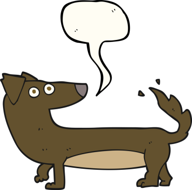 Bir insan tarafından çizilmiş serbest konuşma balonu çizgi film köpeği.