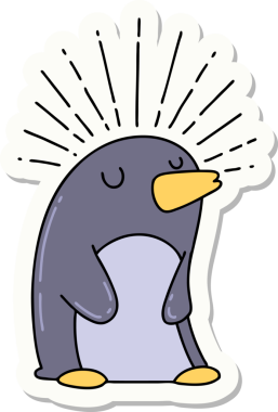 Bir insan tarafından çizilmiş mutlu penguen dövmesi çıkartması.