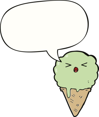 Bir insan tarafından çizilmiş konuşma balonlu çizgi film dondurması.