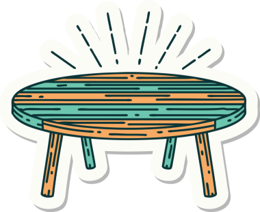 Bir insan tarafından çizilmiş dövme stili ahşap bir masanın çıkartması.