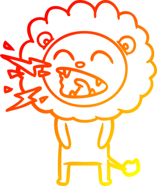 Bir insan tarafından çizilen kükreyen bir aslanın sıcak çizgi çizimi