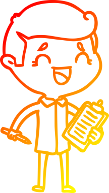 Bir insan tarafından çizilmiş klip tahtası olan gülen bir adamın çizgi film çizimi.