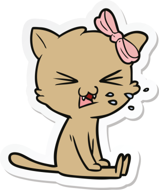 Bir insan tarafından çizilmiş çizgi film kedisinin çıkartması.