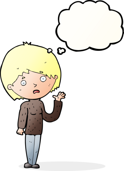 Bir insan tarafından çizilmiş düşünce balonu olan endişeli bir karikatür.