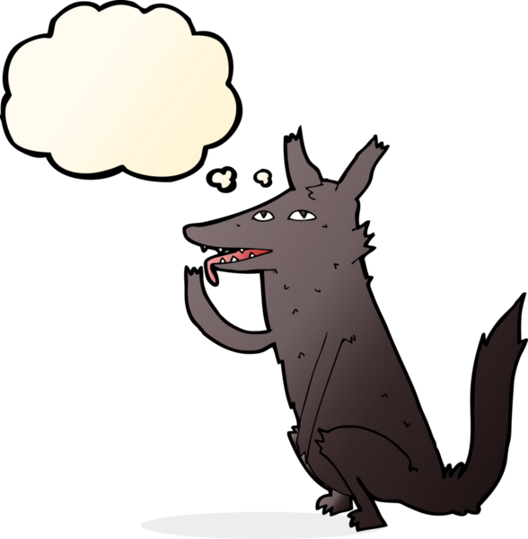 Bir insan tarafından çizilmiş düşünce baloncuğuyla pençelerini yalıyor.