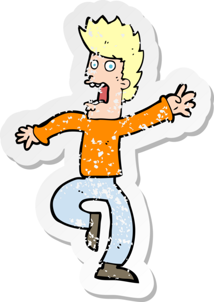 Bir insan tarafından çizilmiş korkmuş bir adamın karikatür yapıştırması.